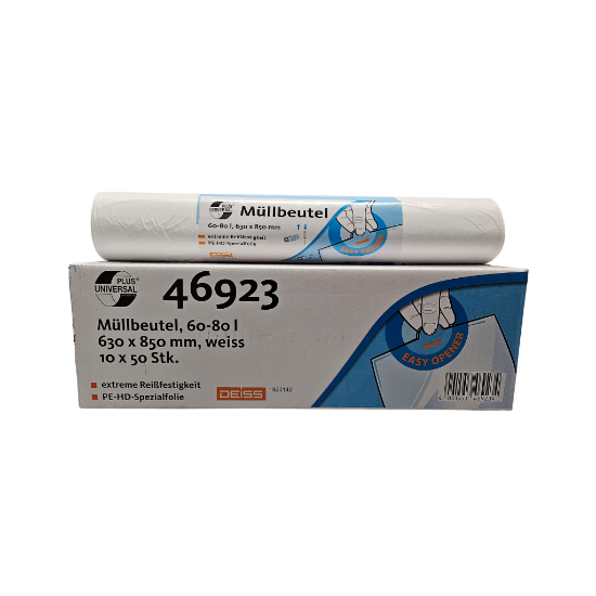 Bild von 60–80 l Müllbeutel – weiß – UNIVERSAL PLUS® – besonders geeignet für Gitterdrahtkörbe